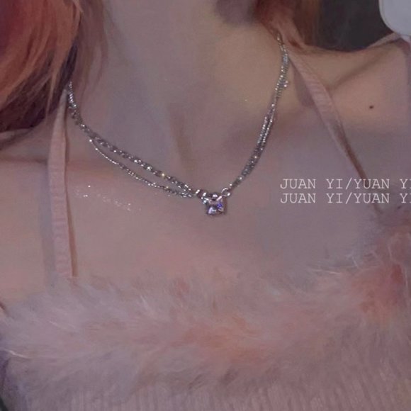 Double stacked square pink zircon necklace - Picture 1 of 13